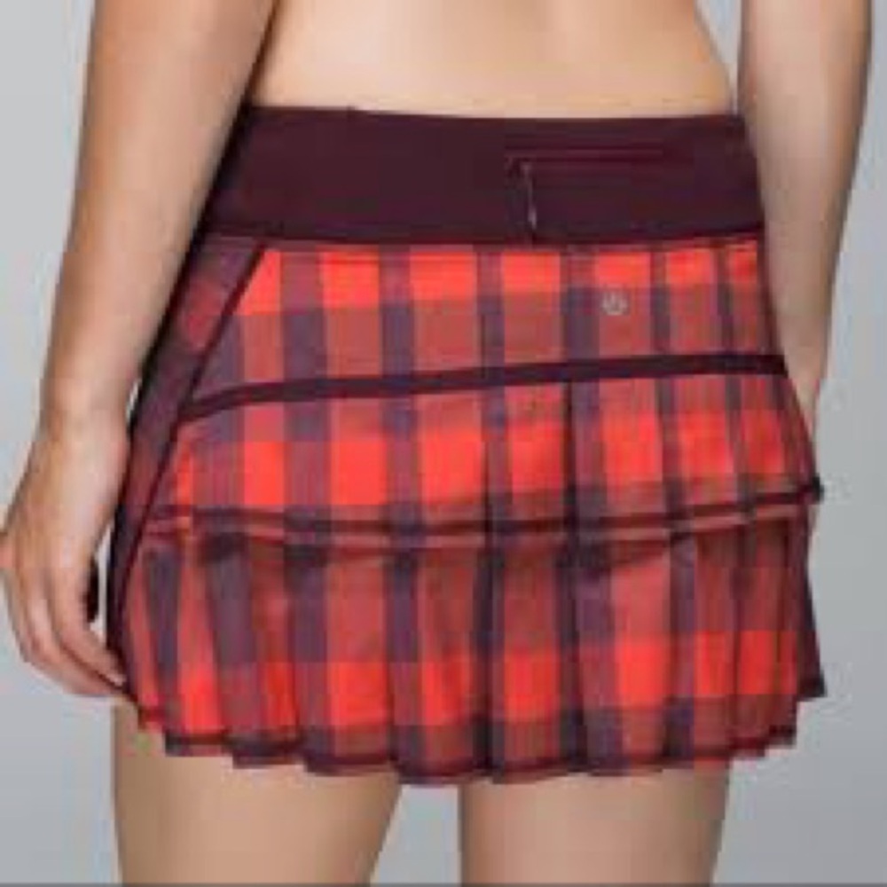 Lululemon Athletica Pace Setter Skirt Yama Check Red Burgundy Plaid